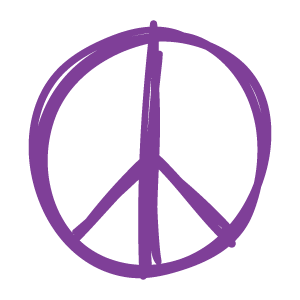 The Peace Symbol of a hand-drawn purple peace