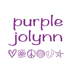 purple jolynn hand lettered text with the heart, daisy, peace, spiral, footprints, and star symbols underneath.