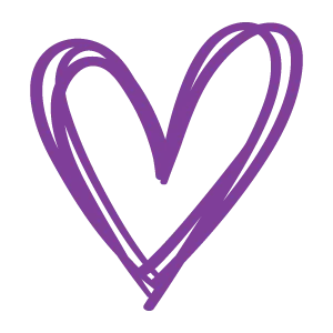 Hand drawn purple heart symbol, loose sketchy line style.