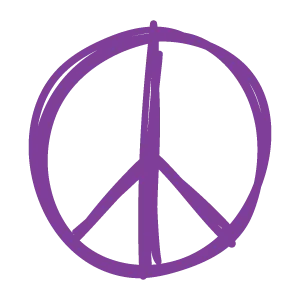 Hand drawn purple peace sign symbol, loose sketchy line style.